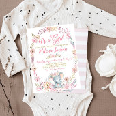 ガールエレファントベビーシャワーフローラ招待状 招待状