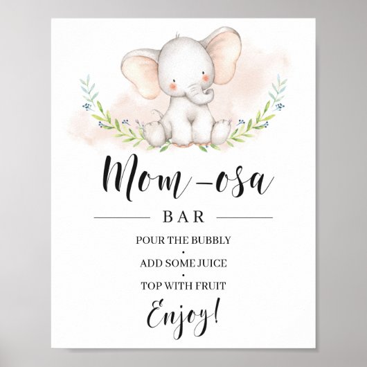 ガールエレファントベビーシャワーマムオーサバーサイン ポスター (正面)