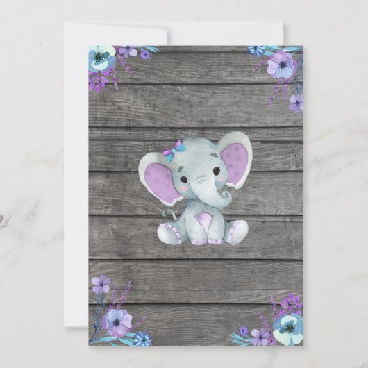 ガールエレファントベビーシャワー予測アドバイスカード 招待状 (裏面)
