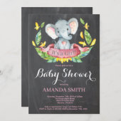 ガールエレファントベビーシャワー招待状チャルクボード 招待状 (正面/裏面)