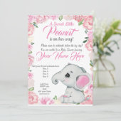ガールエレファントベビーシャワー招待状バラピンク 招待状 (スタンド正面)