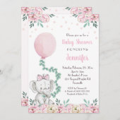 ガールエレファントベビーシャワー招待状バルーン 招待状 (正面/裏面)