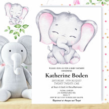ガールエレファントベビーシャワー招待状