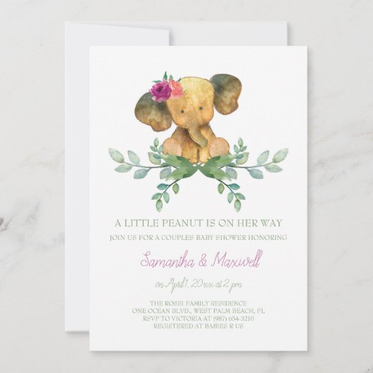 ガールエレファントベビーシャワー招待状 招待状 (正面)