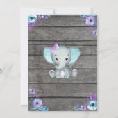 ガールエレファントベビーシャワー招待状、素朴、ティール（緑がかった色） 招待状 (裏面)