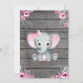 ガールエレファントベビーシャワー招待状、素朴、ピンク 招待状 (裏面)