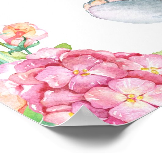 ガールエレファントベビーシャワー歓迎テーブルサイン ポスター (角)