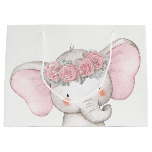 ガールエレファントベビーシャワー ラージペーパーバッグ (正面)