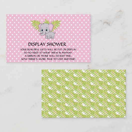 ガールエレファントベビージャーシャワーディスプレイシャワーピンク エンクロージャーカード (正面/裏面)