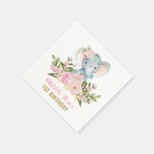 ガールエレファントペーパーナプキンピンクフローラ誕生日 スタンダードカクテルナプキン (角)