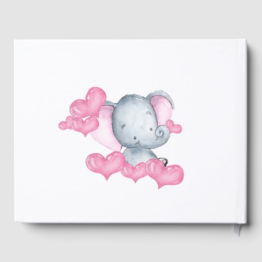 ガールエレファントホワイトとピンクの赤ちゃんシャワー ゲストブック (裏面)