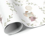 ガールエレファントボタニカルフローラボホベビーシャワー ラッピングペーパー (ロールコーナー)
