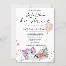 ガールエレファント金ゴールドグリッターバルーンシャワーバイメール 招待状