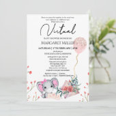 ガールエレファント金ゴールドグリッターバルーンバーチャルシャワー 招待状 (スタンド正面)