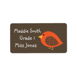 ガールオレンジ色の鳥かわいいネームブックラベル ラベル