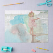 ガールオンサンディビーチウォーターカラーヴィンテージ 薄葉紙 (クラフト)