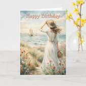 ガールオンザクリフ誕生日カード カード (黄色い花)