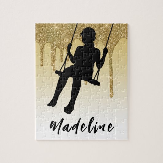 ガールオンスイング金ゴールドグリッタードリップグラデーション ジグソーパズル (縦)