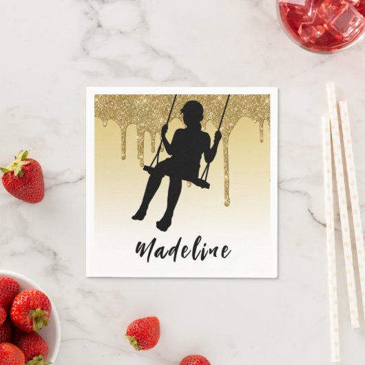 ガールオンスイング金ゴールドグリッタードリップグラデーション スタンダードカクテルナプキン (インサイチュ)