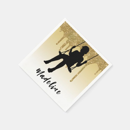 ガールオンスイング金ゴールドグリッタードリップグラデーション スタンダードカクテルナプキン (角)