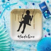 ガールオンスイング金ゴールドグリッタードリップグラデーション ペーパープレート (パーティー)