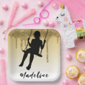 ガールオンスイング金ゴールドグリッタードリップグラデーション ペーパープレート (パーティー)