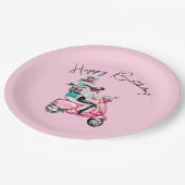 ガールオンスクーターハッピーバースデー ペーパープレート (アングル)