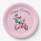 ガールオンスクーターハッピーバースデー ペーパープレート (正面)