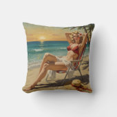 ガールオンビーチレトロ'50sピンアップアート クッション (正面)