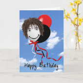 ガールオン誕生日バルーンインスカイ カード (黄色い花)