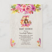 ガールオータムベビーシャワーウッドランド動物 インビテーションポストカード (正面)