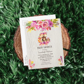 ガールオータムベビーシャワーウッドランド動物 インビテーションポストカード