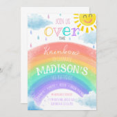 ガールオーバーザレインボーカラフル誕生日 招待状 (正面/裏面)