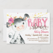 ガールカウベビーシャワー招待，ピンクファーム 招待状 (正面)