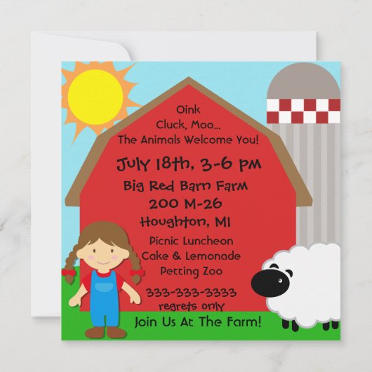 ガールカスタムフォトファーム誕生日招待状 招待状 (裏面)