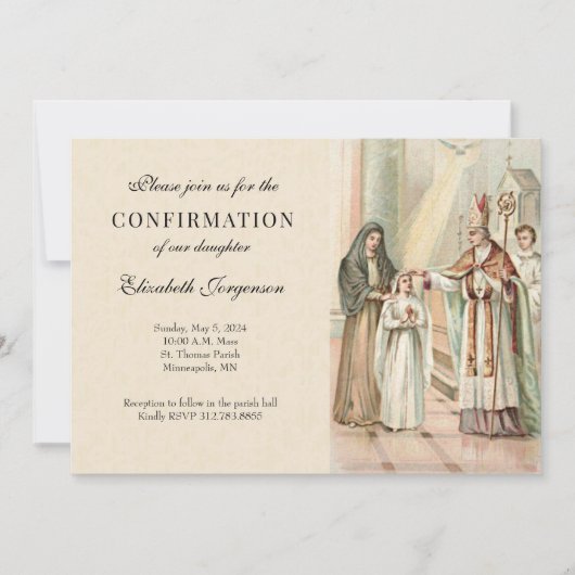 ガールカソリックサクラメント確認クラシック 招待状 (正面)