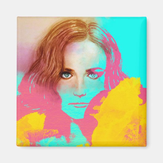 ガールカラフルアポップ・アートのートスクエアマグネット – 強烈 マグネット (正面)