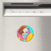 ガールカラフルアポップ・アートのート、ラウンドマグネット – 強烈 マグネット (インサイチュ (食洗機))