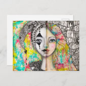 ガールカラフルジェスター白黒おもしろいお洒落アート ポストカード (正面/裏面)