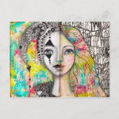 ガールカラフルジェスター白黒おもしろいお洒落アート ポストカード (正面)