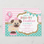 ガールカワイイプリンセスパピーポーティ誕生日招待状 招待状 (正面/裏面)