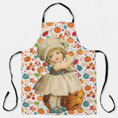 ガールカービングアップルとパンプキカラフルンハロウィーン エプロン (正面)