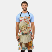 ガールカービングアップルとパンプキカラフルンハロウィーン エプロン (着用した状態)