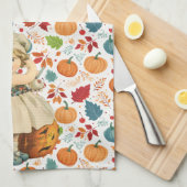 ガールカービングアップルとパンプキカラフルンハロウィーン キッチンタオル (四つ折り)