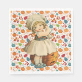 ガールカービングアップルとパンプキカラフルンハロウィーン スタンダードランチョンナプキン (正面)