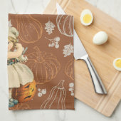 ガールカービングアップルハロウィーン キッチンタオル (四つ折り)