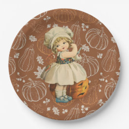 ガールカービングアップルハロウィーン ペーパープレート