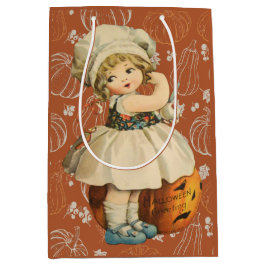 ガールカービングアップルハロウィーン ミディアムペーパーバッグ