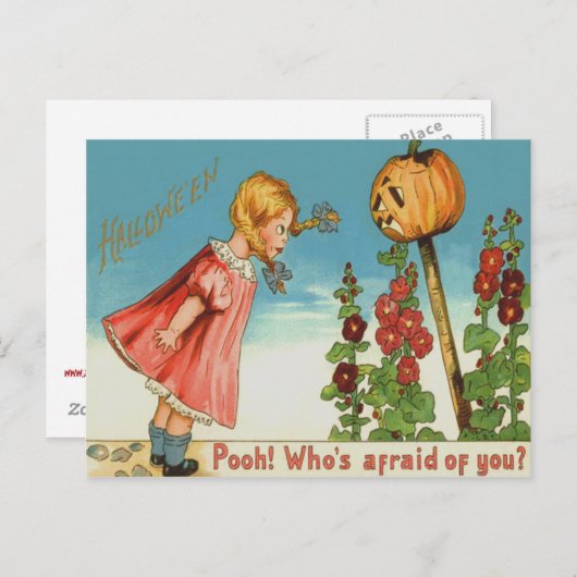 ガールガーデンハロウィーンのカボチャのちょうちんパンプキン ポストカード (正面/裏面)