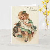 ガールキッテンキャット誕生日 カード (黄色い花)